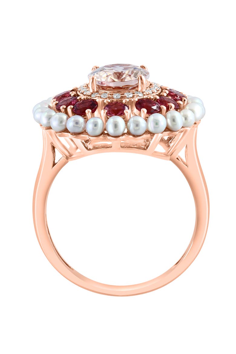 14K Rose Gold Diamond & Fresh Water Pearl Gemstone Cocktail Ring, Alternate, color, 14K Gold