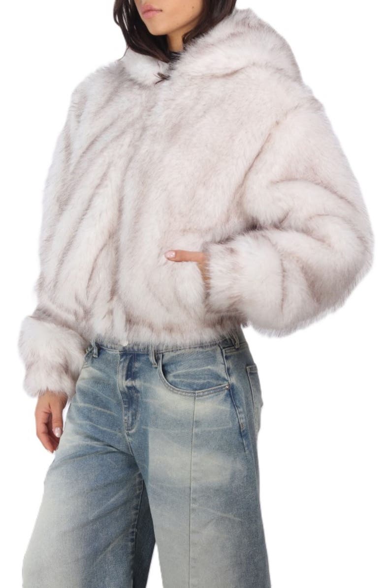 Stoosh Frosted Faux Fur Hoodie, Alternate, color, Off White/ Brown
