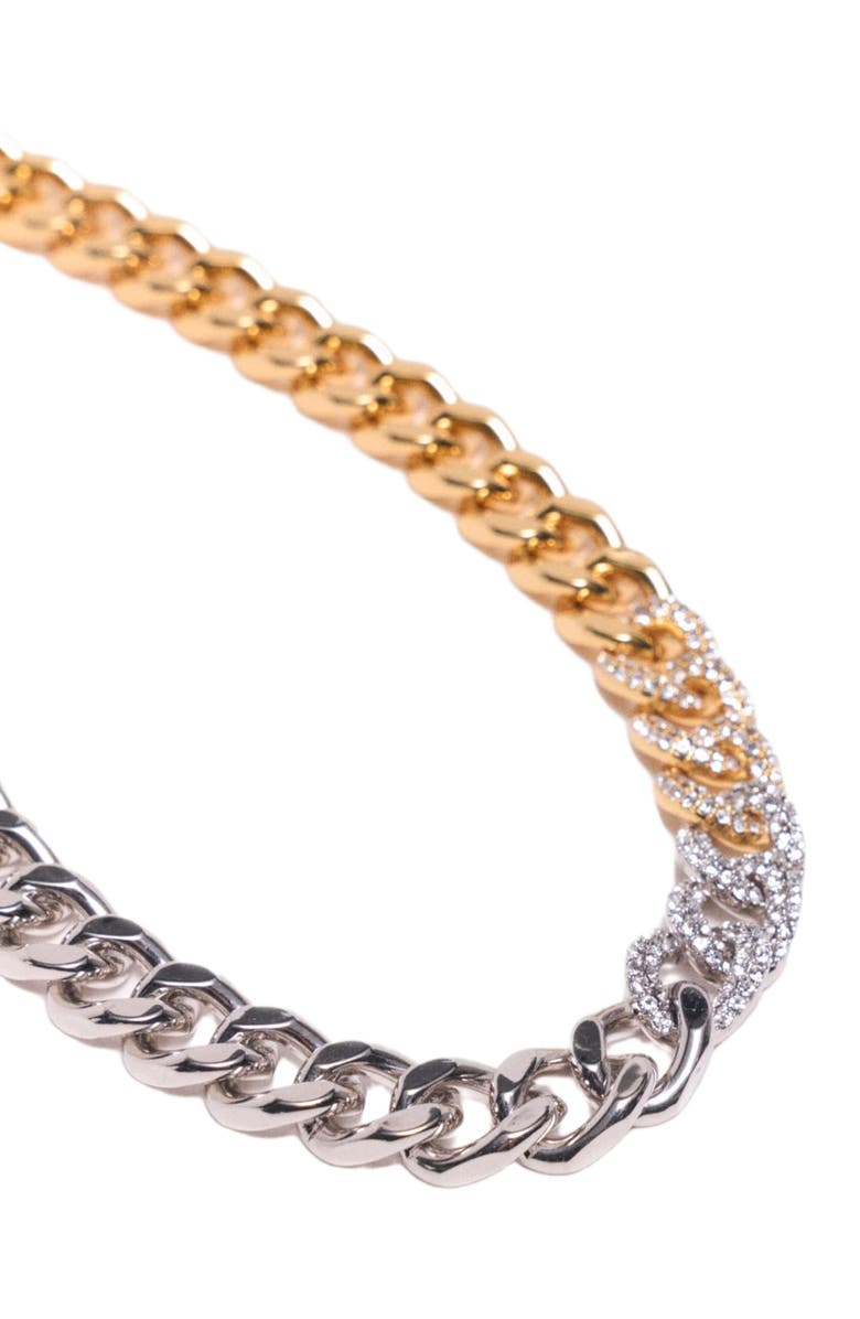 maje Two-tone rhinestone link necklace, Alternate, color, Gold Silver