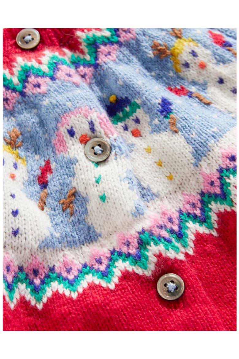 Kids' Snowmen Fair Isle Cardigan Sweater, Alternate, color, ROCKABILLY RED SNOWMEN
