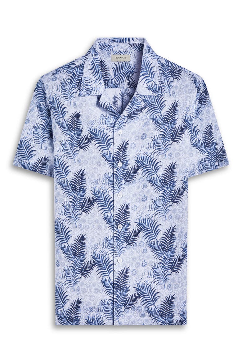 Jackson Floral Leaf Print Linen Camp Shirt, Alternate, color, TEAL