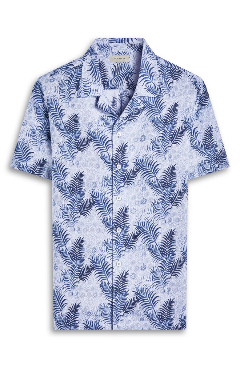 Bugatchi Jackson Floral Leaf Print Linen Camp Shirt, Alternate, color, Teal