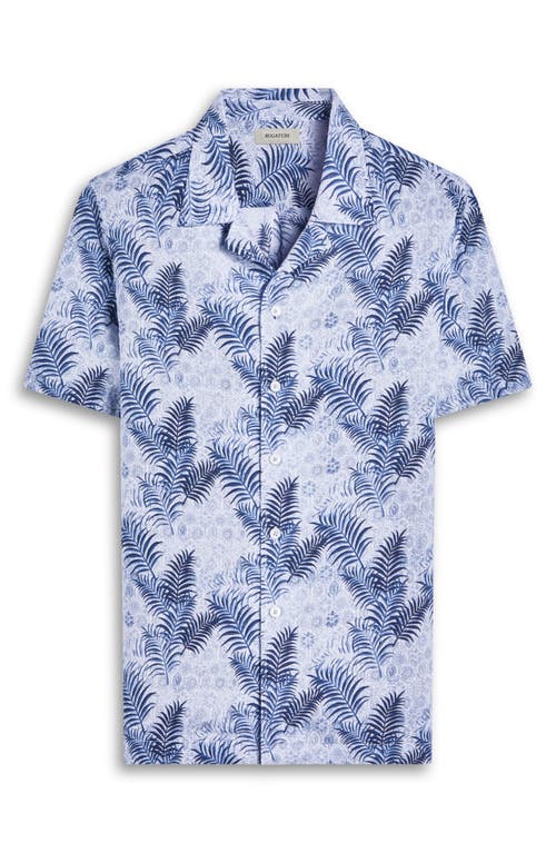 Bugatchi Jackson Floral Leaf Print Linen Camp Shirt In Teal