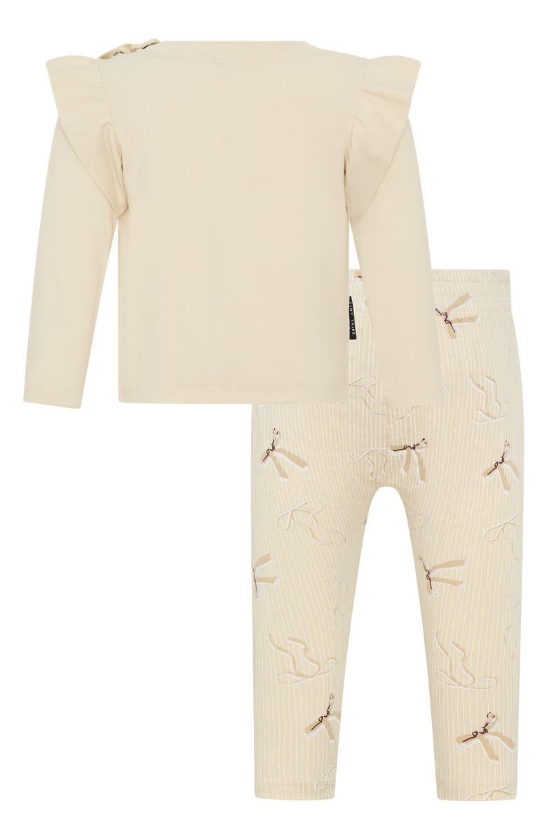 TINY TRIBE Bow Print Ruffle Top & Stripe Leggings Set, Alternate, color, Cream