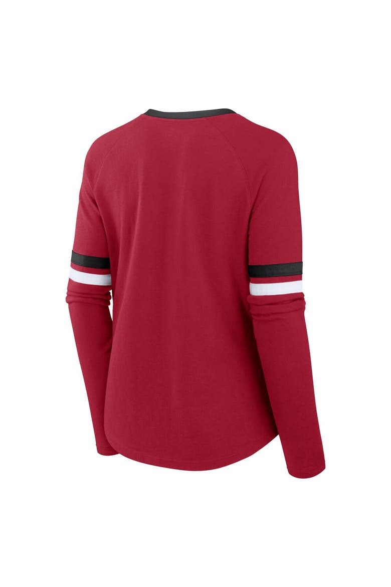Women's Fanatics Scarlet San Francisco 49ers Plus Size Won & Done Lace-Up V-Neck Long Sleeve T-Shirt, Alternate, color, Scarlet
