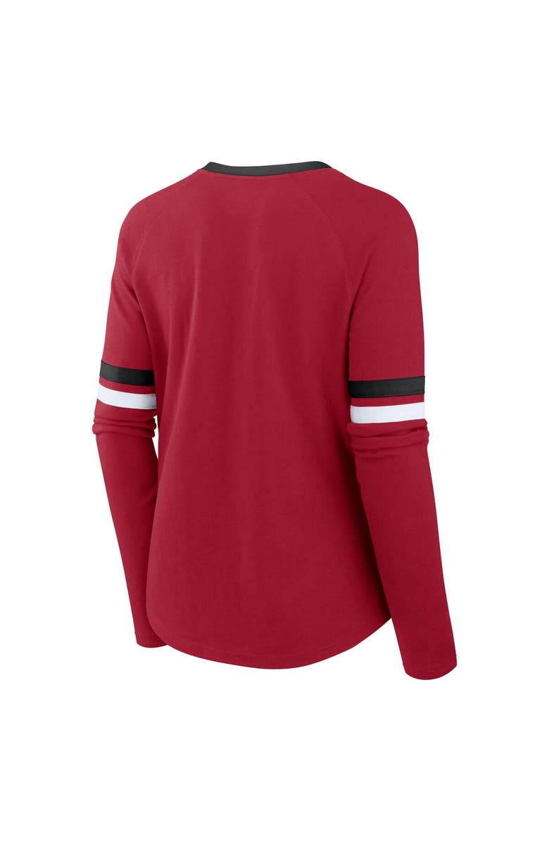 FANATICS Women's Fanatics Scarlet San Francisco 49ers Plus Size Won & Done Lace-Up V-Neck Long Sleeve T-Shirt, Alternate, color, Scarlet