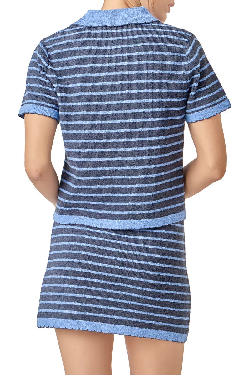 English Factory Stripe Polo Scallop Hem Sweater, Alternate, color, Powder Blue/ Navy