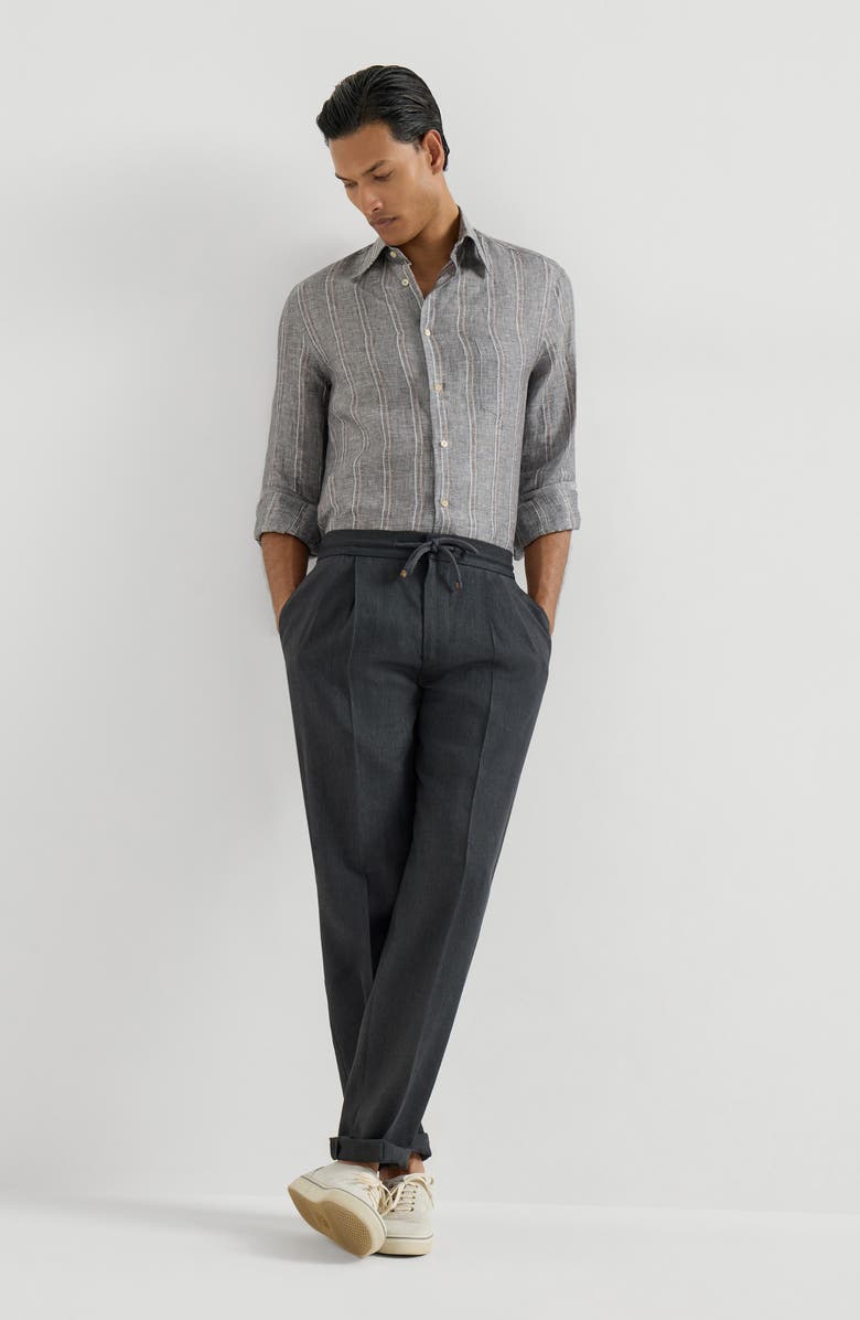 Brunello Cucinelli Trousers with drawstring and double pleats, Alternate, color, Anthracite