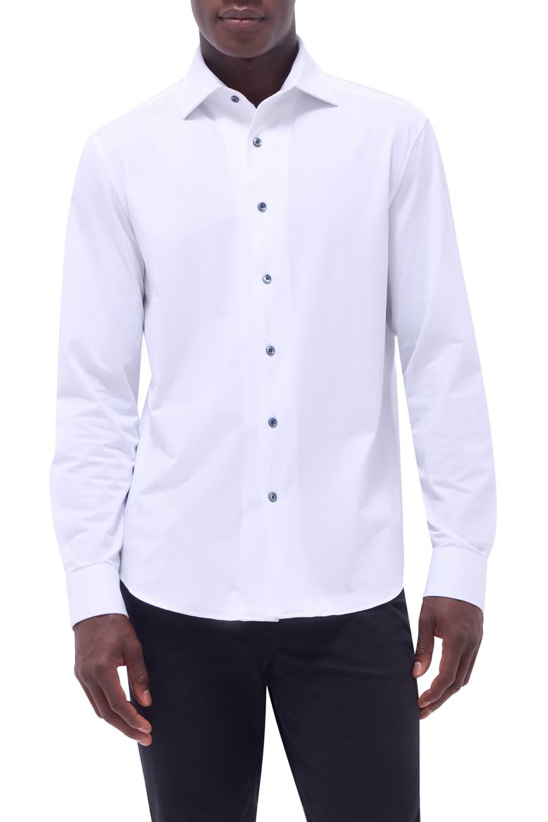 Devon OoohCotton® Solid Button-Up Shirt, Main, color, WHITE