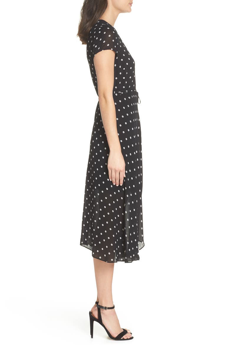 Dotted Faux Wrap Midi Dress, Alternate, color, CIRCLE SPOT