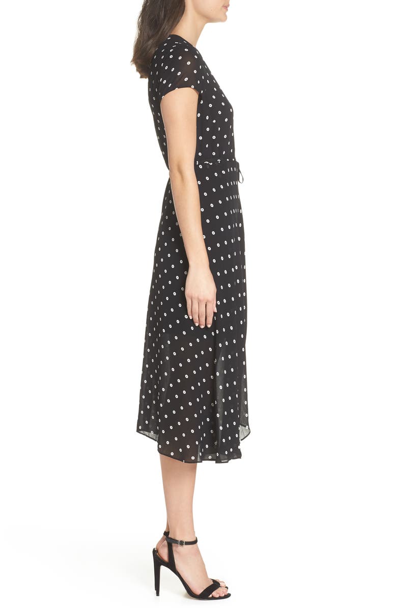 Bardot Dotted Faux Wrap Midi Dress, Alternate, color,