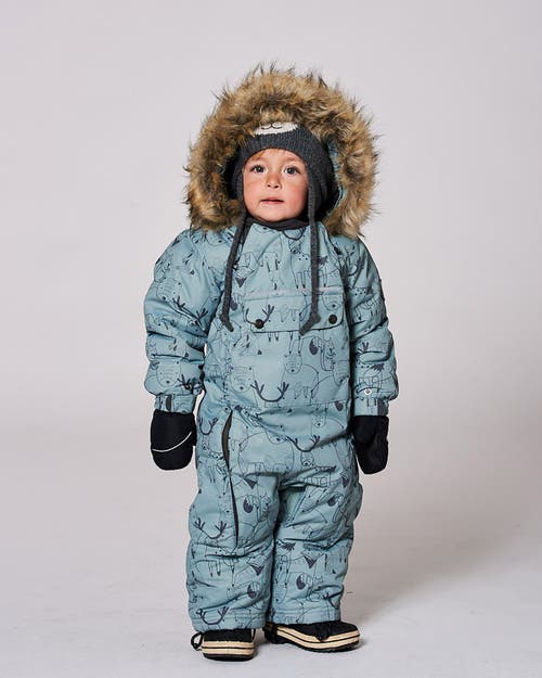Deux Par Deux One-piece Play Snowsuit Designed For Car Seat Animal In Green