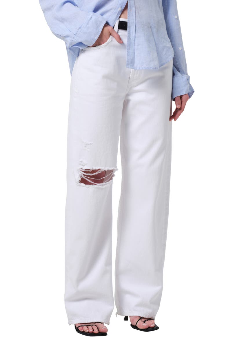 Ayla Ripped Baggy Wide Leg Jeans, Main, color, ZINC (WHITE)