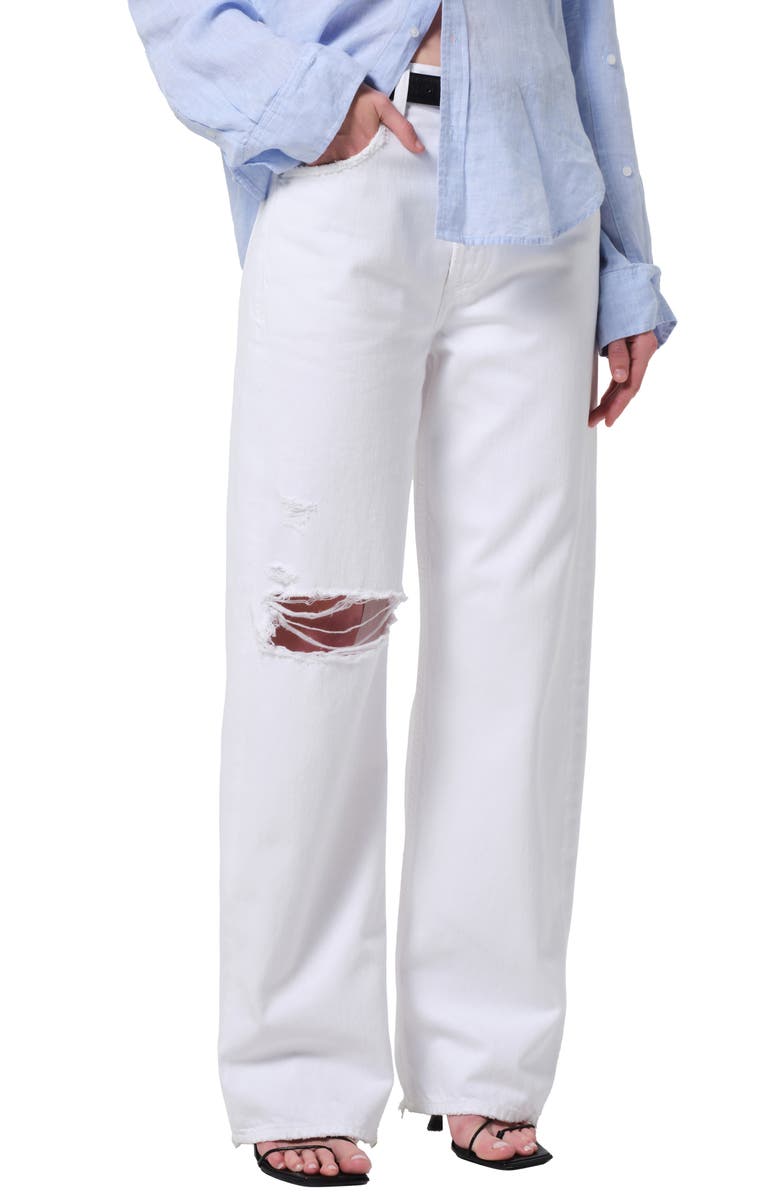 Citizens of Humanity Ayla Ripped Baggy Wide Leg Jeans, Main, color, Zinc (White)
