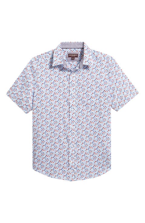 Logan Dot Print Short Sleeve Cotton Blend Button-Up Shirt