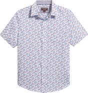 Johnston & Murphy Logan Dot Print Short Sleeve Cotton Blend Button-Up Shirt