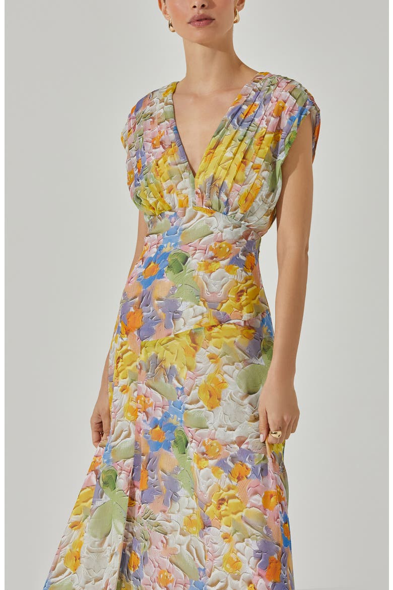 Floral Pleated Bodice Midi Dress, Alternate, color, CREAM MULT