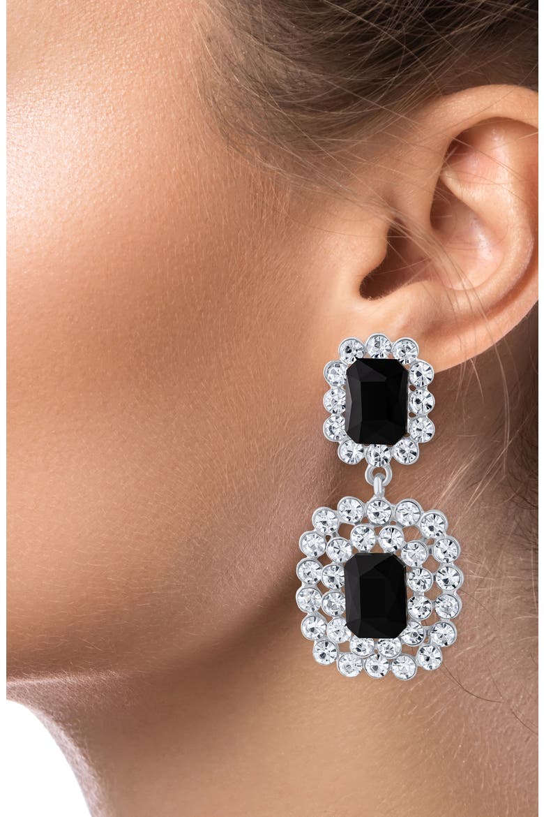 Emerald Cut Stone Drop Earrings, Alternate, color, BLACK/ CLEAR SILVER