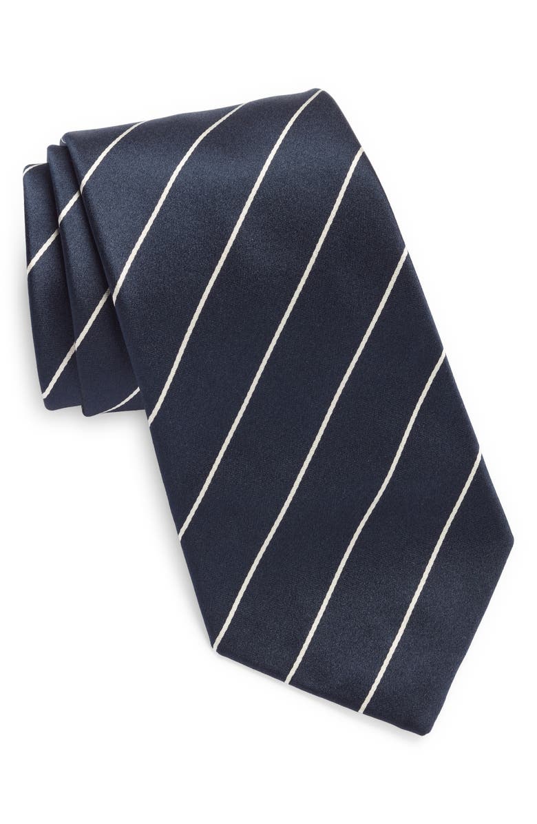 Ralph Lauren Purple Label Stripe Silk Tie, Main, color, Dark Navy