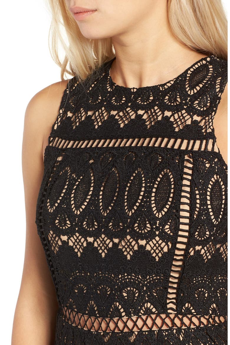 Lattice Embroidered Midi Dress, Alternate, color, BLACK