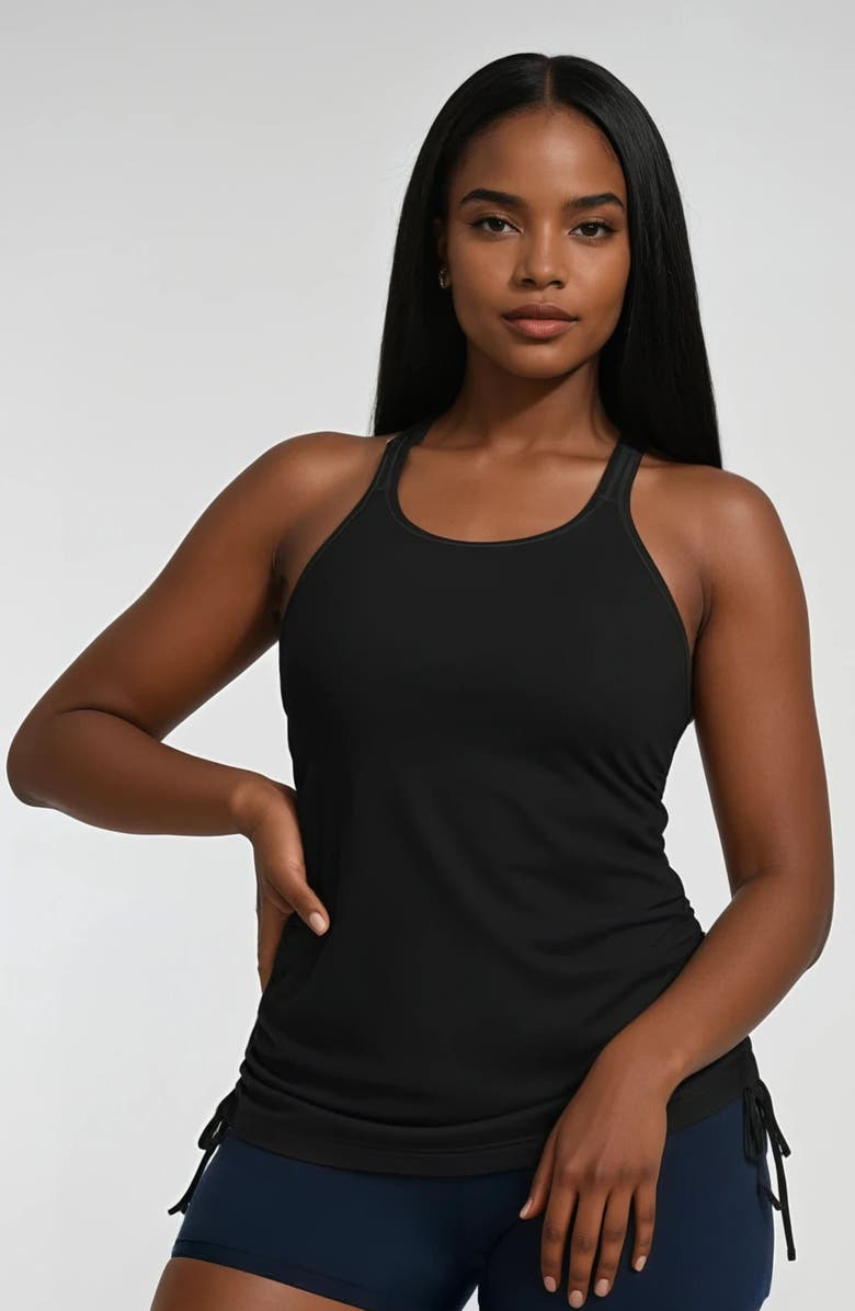 Calypsa Maya Tankini Swim Top With Removable Cups and Navy Swim Shorts Set, Alternate, color, Black