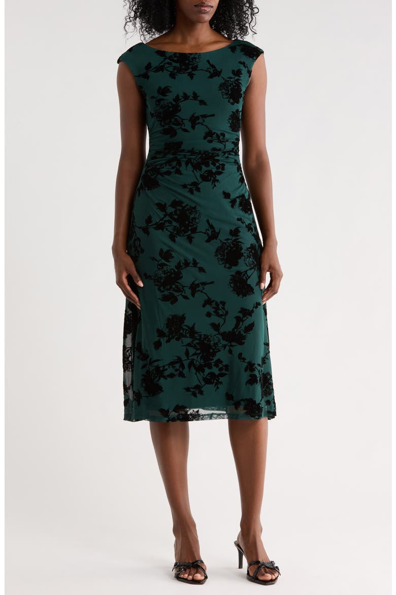 Floral Jacquard Mesh Midi Dress, Main, color, HUNTER
