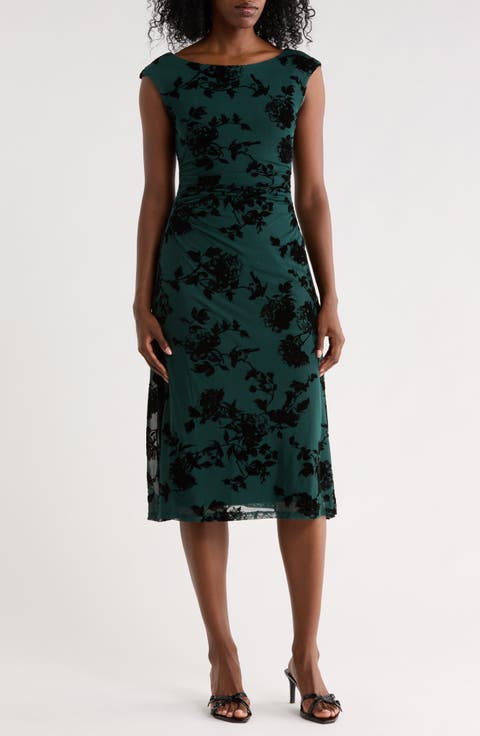 Floral Jacquard Mesh Midi Dress