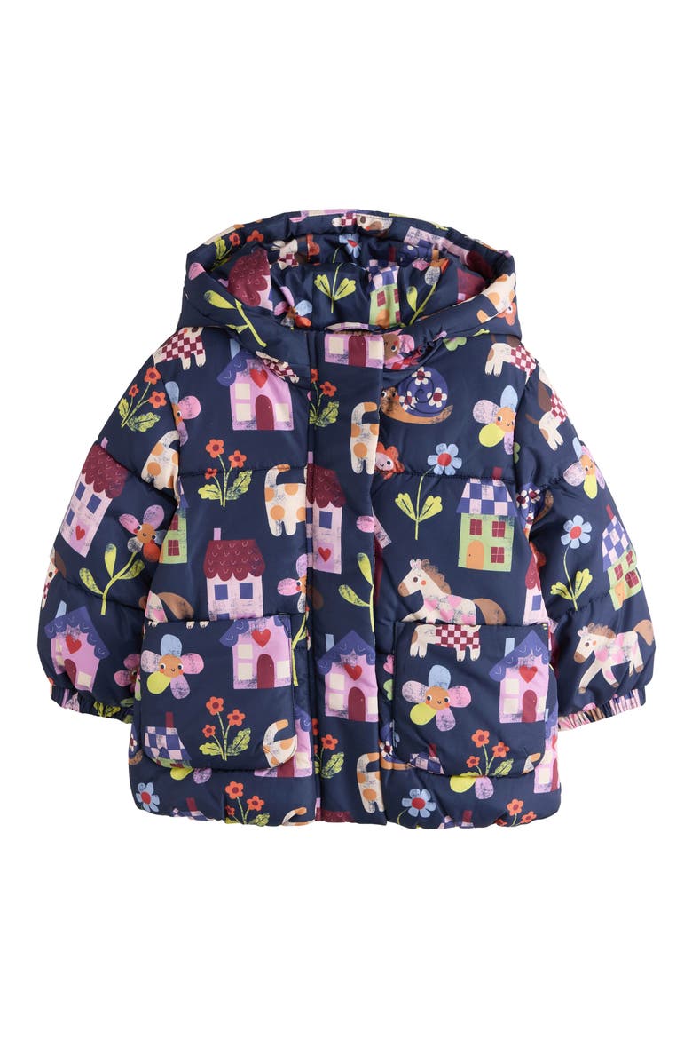 Kids' Print Hooded Puffer Jacket, Main, color, BLUE