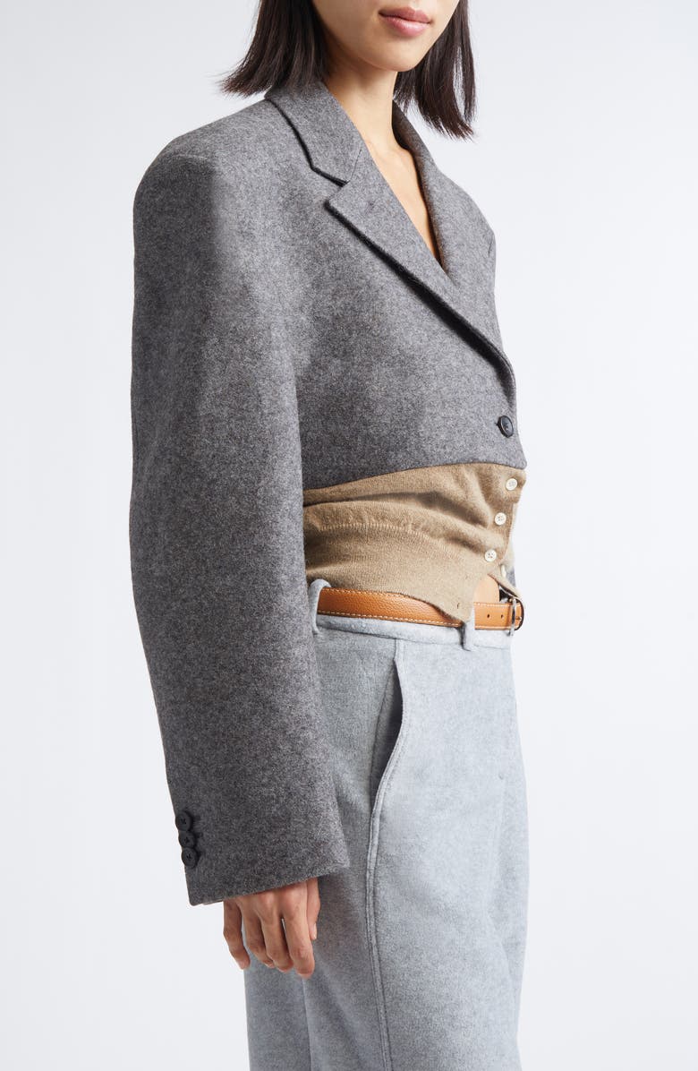 JULIE KEGELS Billy Mixed Media Crop Wool Blazer, Alternate, color, Grey