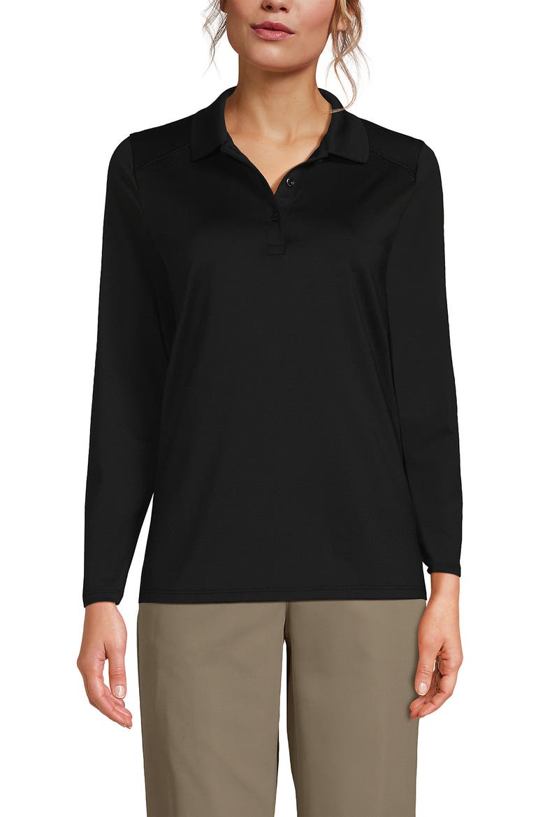 School Uniform  Long Sleeve Feminine Fit Rapid Dry Polo Shirt, Main, color, Black
