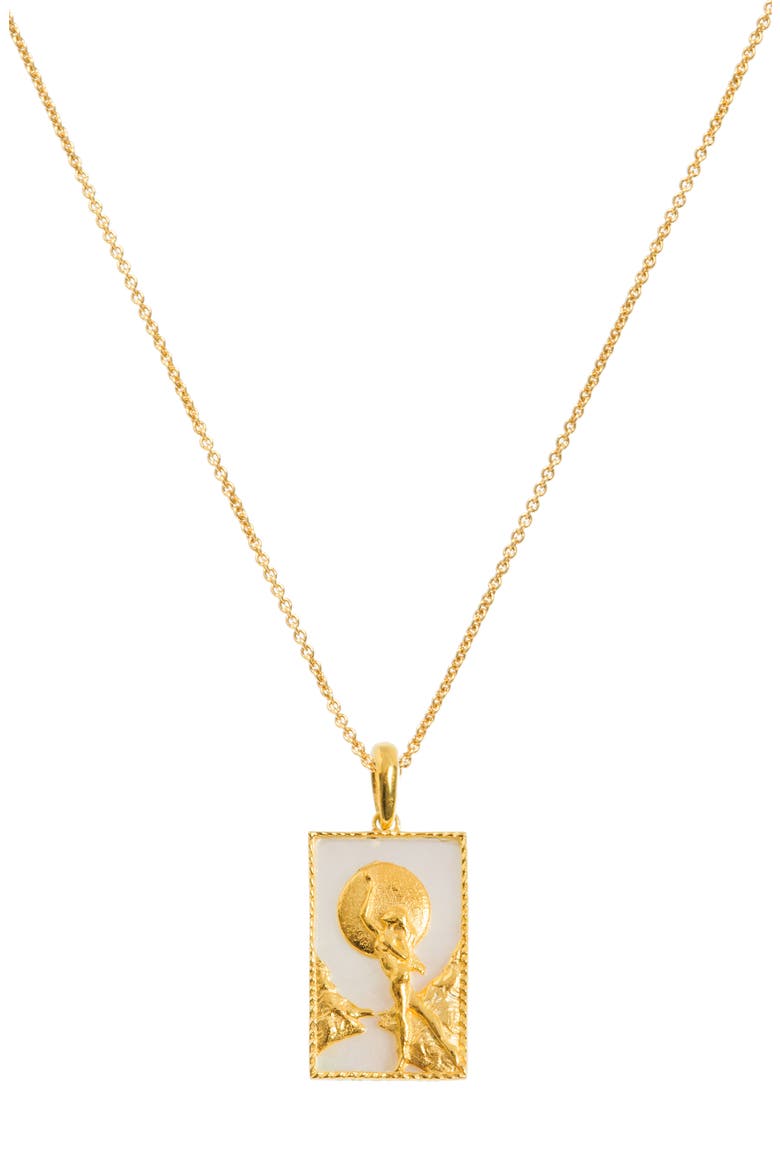 Rectangle Woman & Moon Necklace, Main, color, Gold