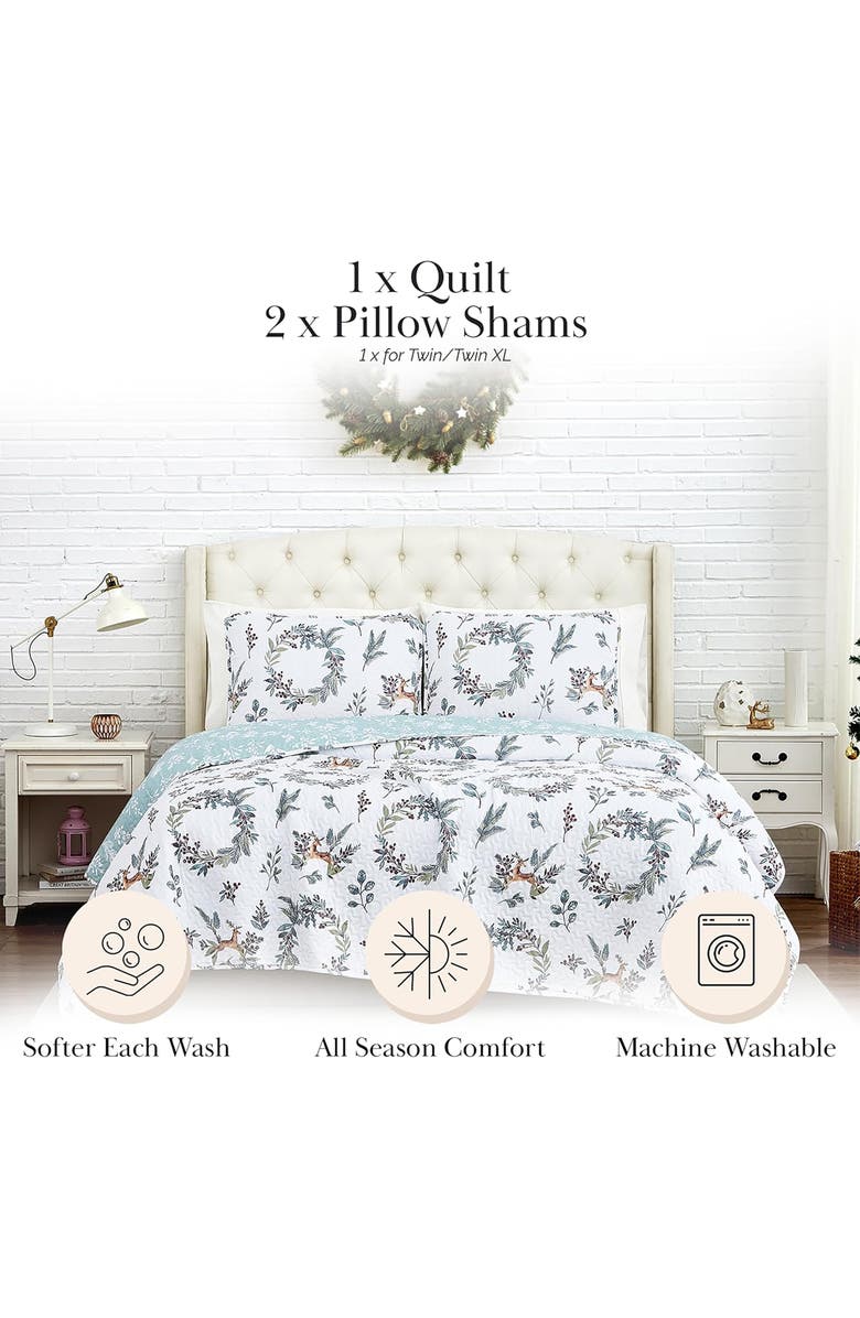 SOUTHSHORE FINE LINENS Happy Holidays Oversized Holiday Quilt Set, Alternate, color, Happy Holidays