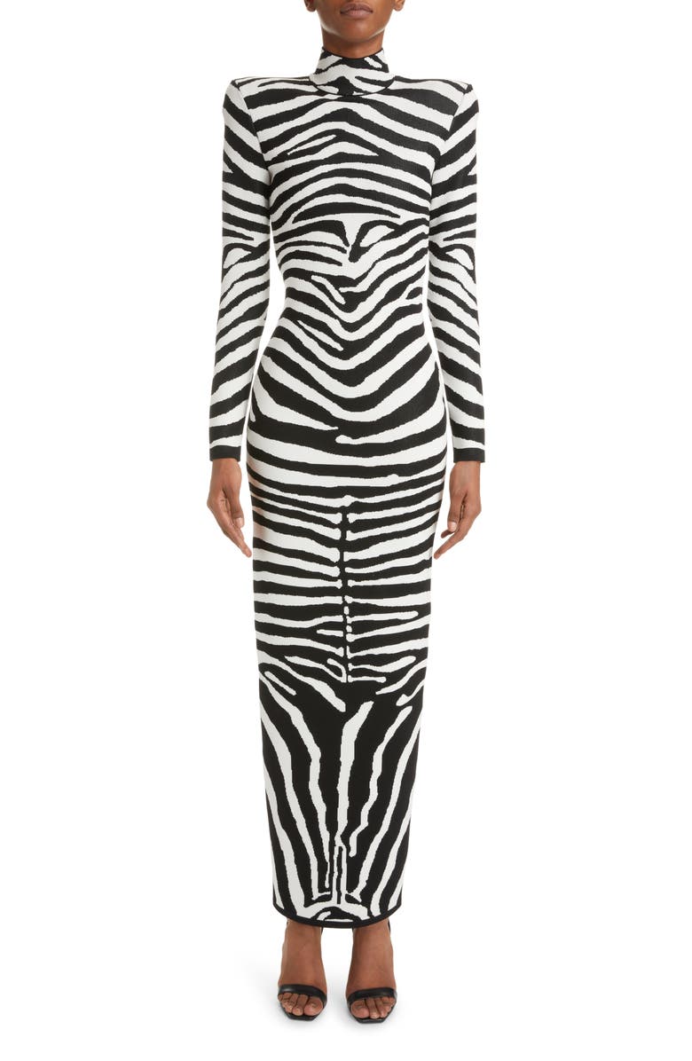 Balmain Zebra Jacquard Sweater Dress, Main, color,