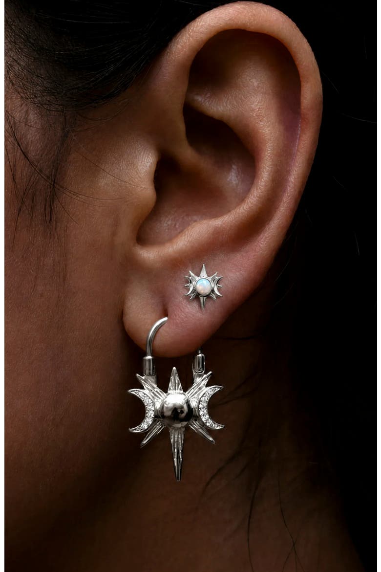 Opal Triple Moon Stud Earrings, Main, color, METALLIC SILVER