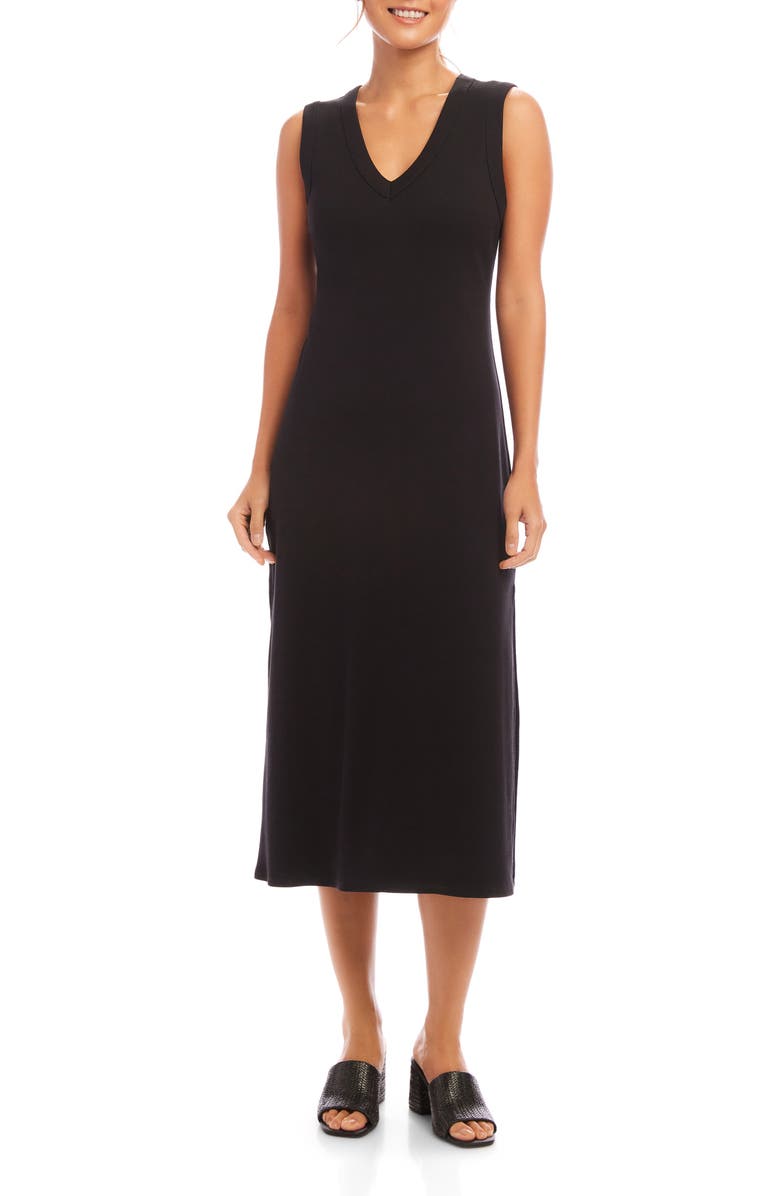 Karen Kane Sleeveless Rib Midi Dress, Main, color, Black