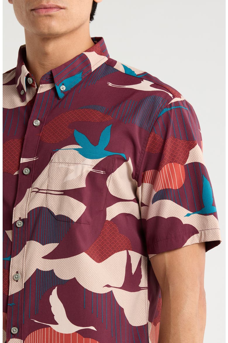 Take Flight Short Sleeve Button-Down Shirt, Alternate, color, PORT