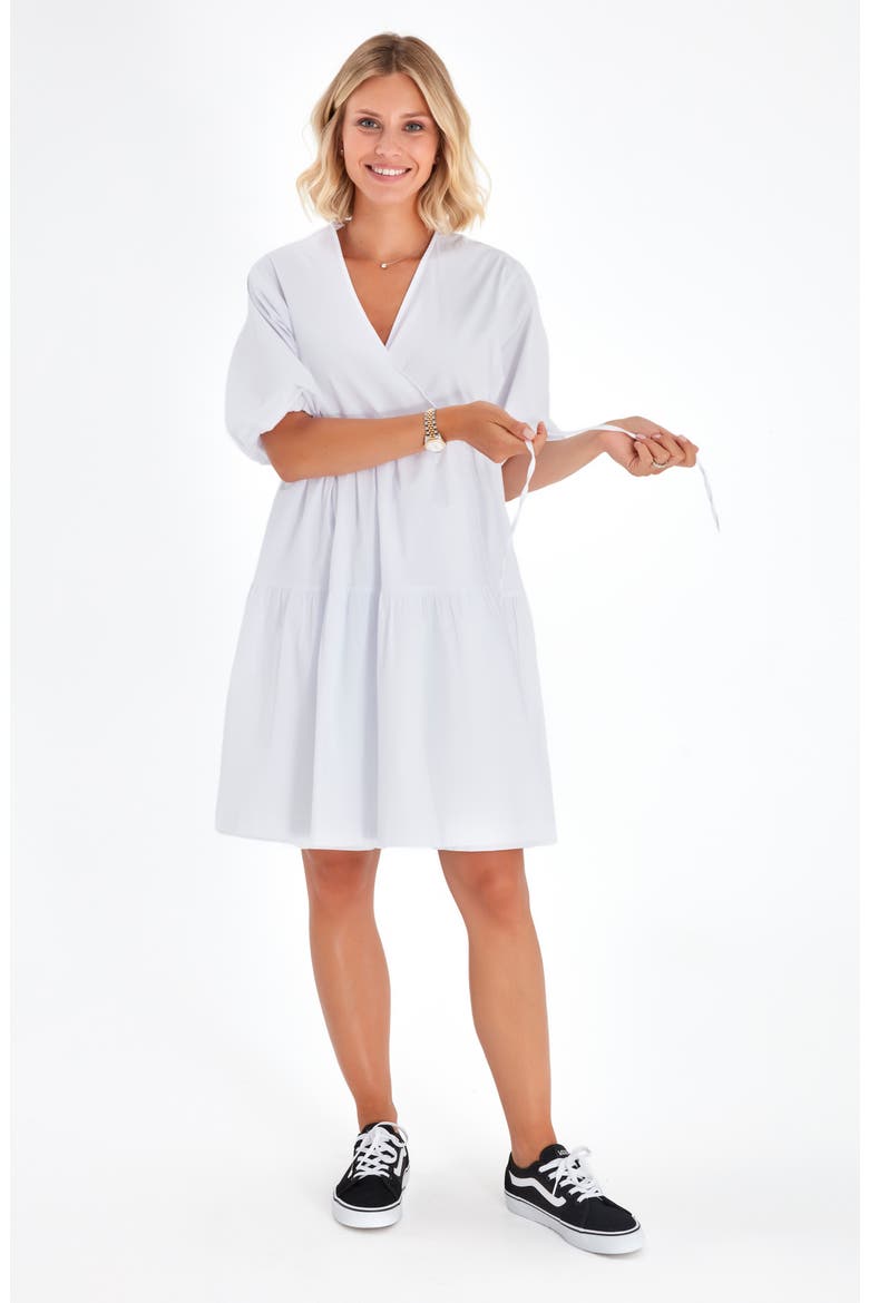 Waterfall Tie Waist A-Line Maternity/Nursing Wrap Dress, Alternate, color, WHITE