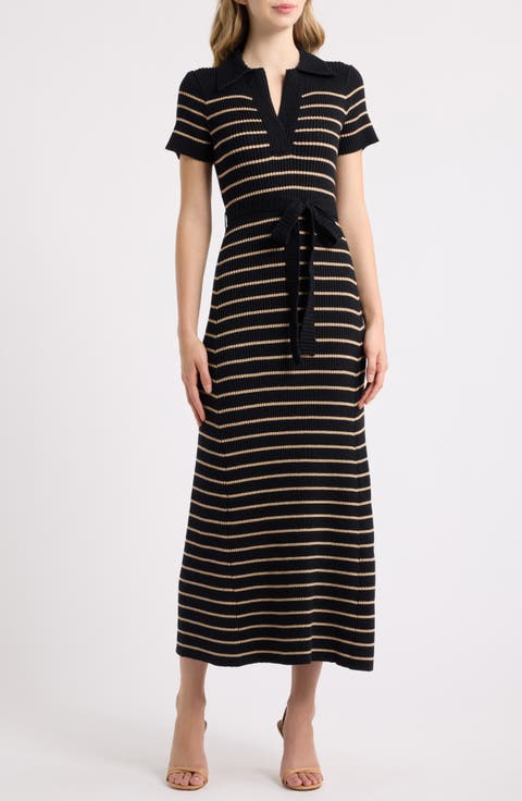 Tie Waist Stripe Maxi Sweater Dress