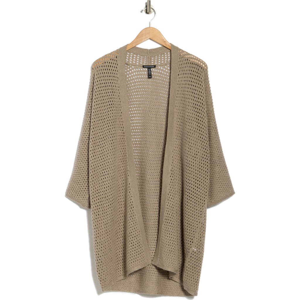 Eileen Fisher Open Stitch Longline Wool Cardigan In Brown