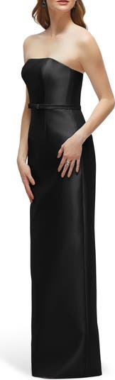 Alfred Sung Strapless Bow Belt Satin Twill Column Gown Nordstrom