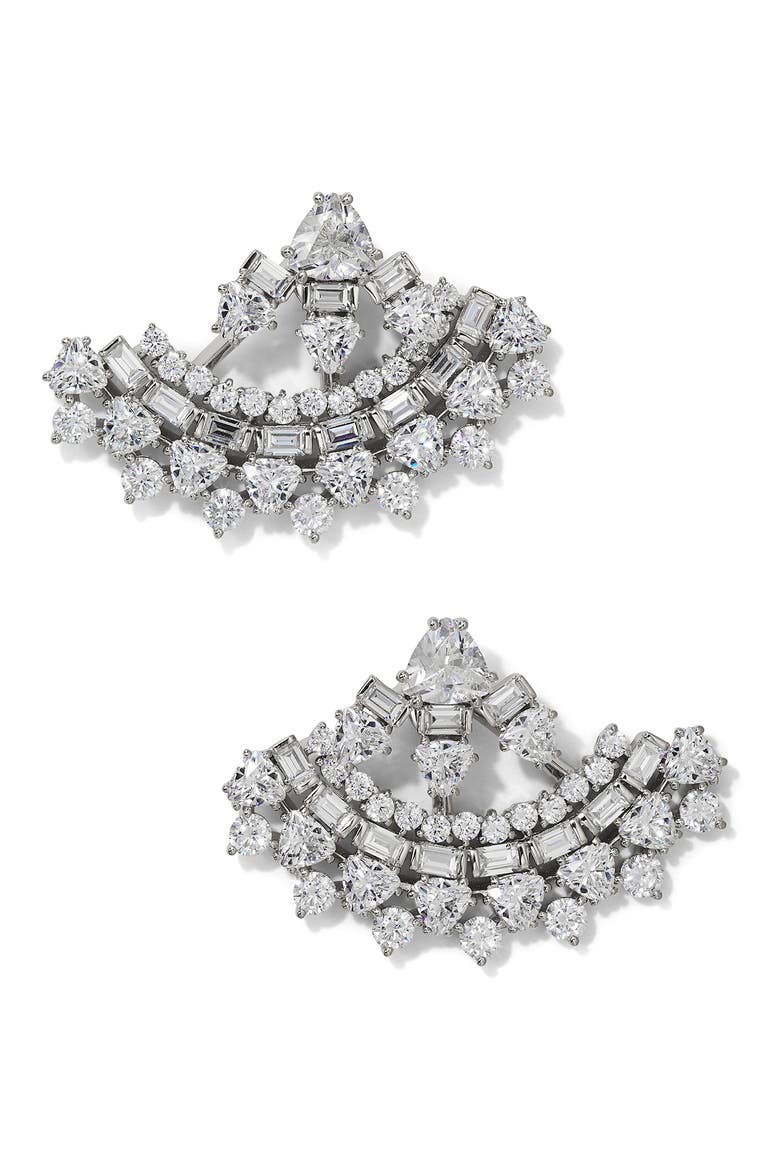 Luxor Fan Crystal Jacket Earrings, Main, color, RHODIUM