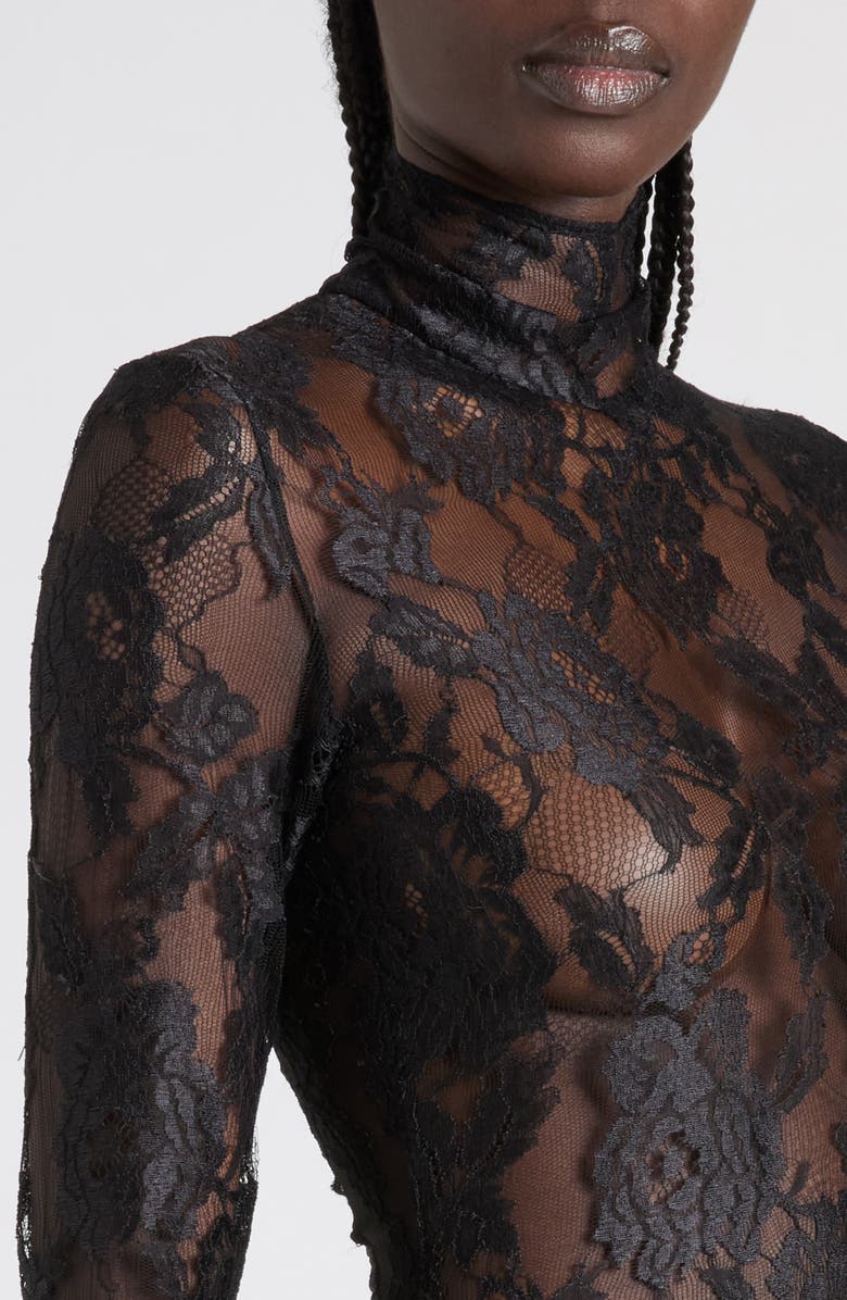 Valentino Sheer Lace Bodysuit, Alternate, color, Black