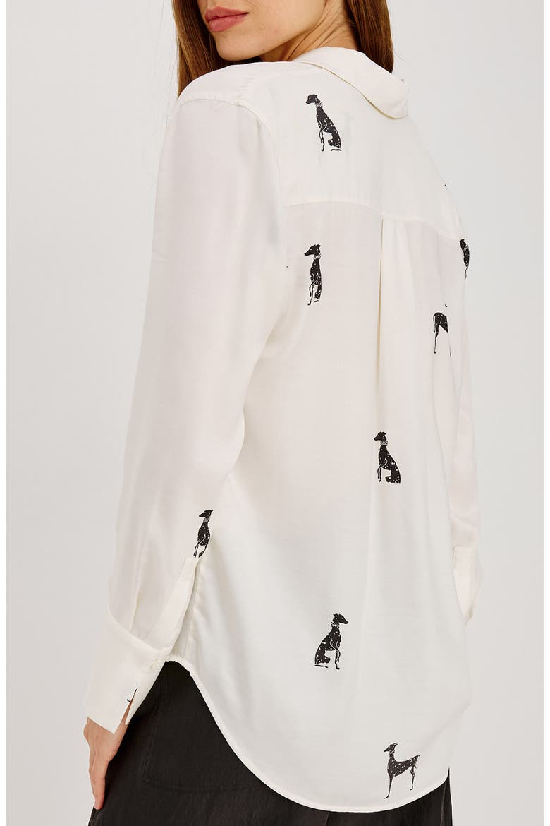 Saige Whippet Print Button Up Shirt, Alternate, color, IVORY WHIPPETS