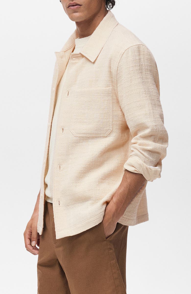 MANGO Structured Cotton Blend Overshirt, Alternate, color, Ivory White