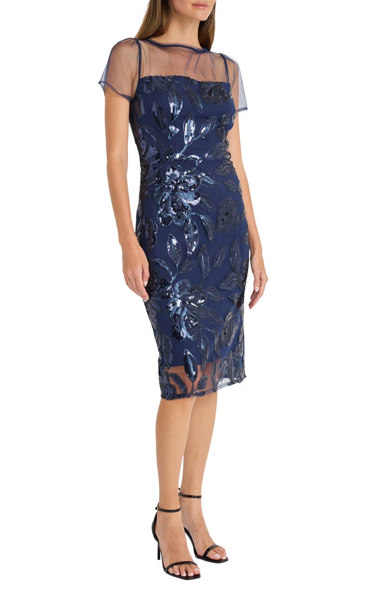Maggy London Sequin Mesh Yoke Sheath Dress, Alternate, color, 