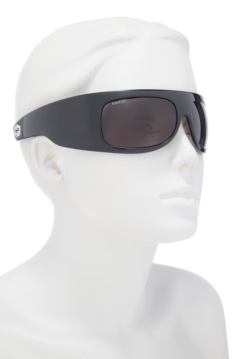 Gucci 66mm Shield Sunglasses, Alternate, color, Black Black Grey
