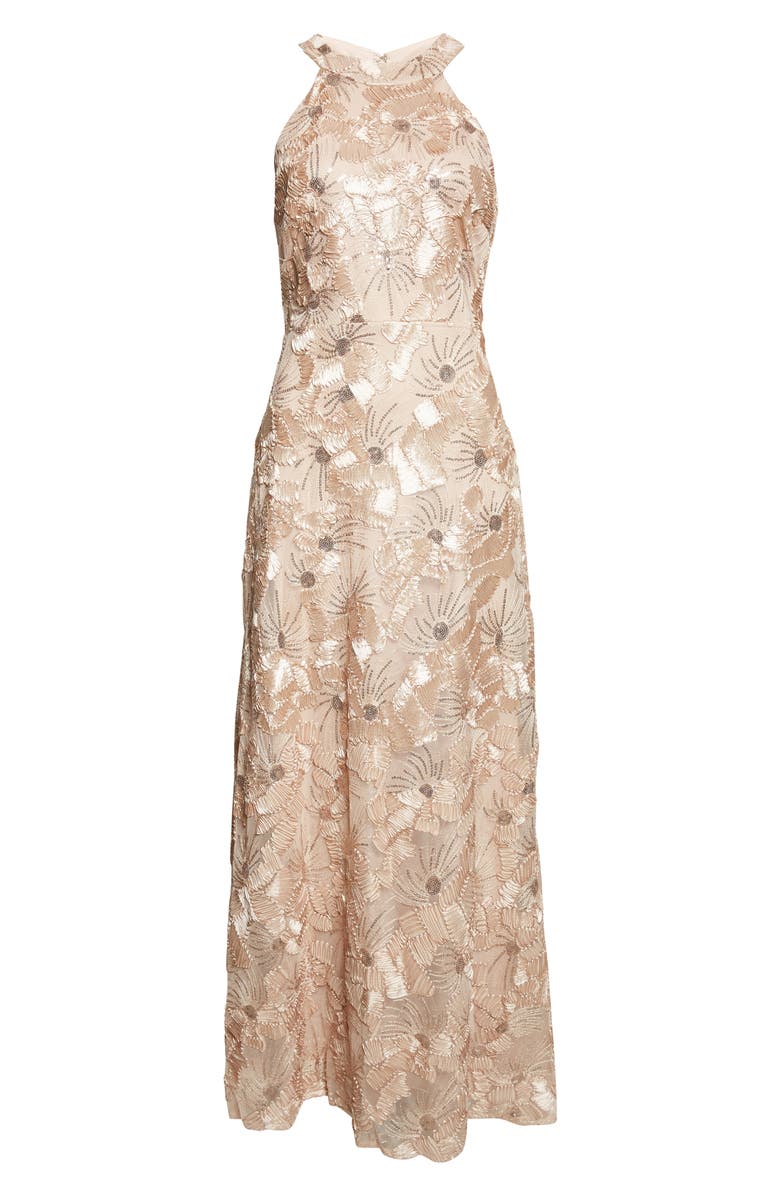 Betsy & Adam Sequin Floral Sleeveless Gown, Alternate, color, Champagne