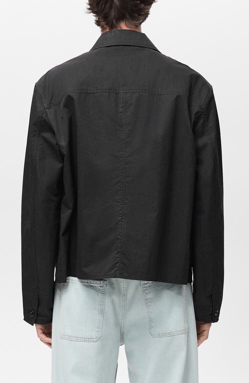 Mango Regular Fit Cotton Blend Button-up Overshirt In Black