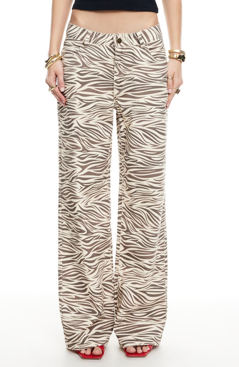 LIONESS Top Model Zebra Low Rise Wide Leg Jeans, Main, color, Zebra