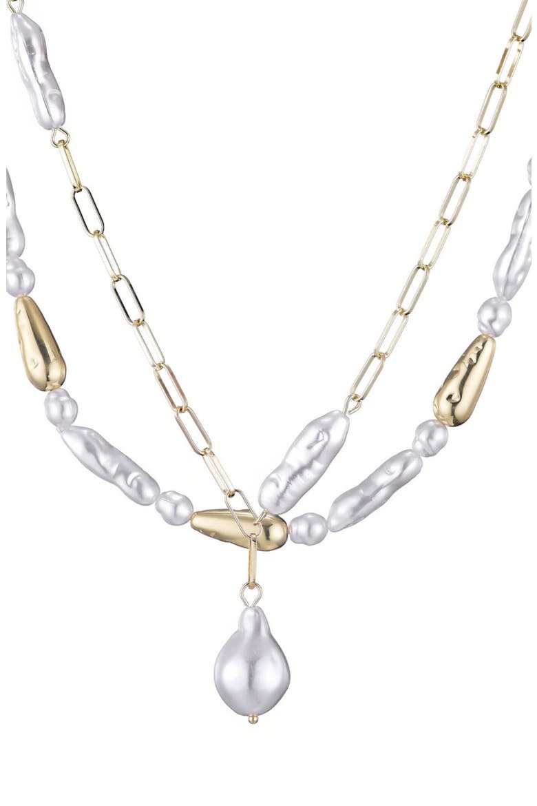 Set of 2 Faux Pearl Necklaces, Alternate, color, GOLD